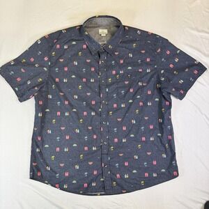 Men's Brunside 2XL Navy Short Sleeve Button-Up Shirt with Tropical Print
